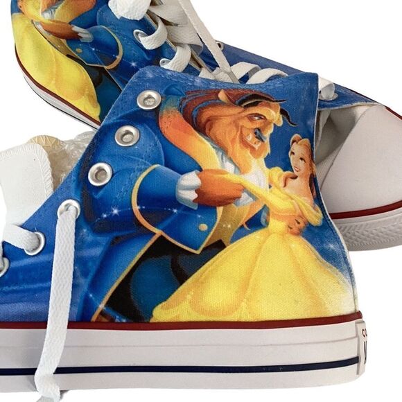 BEAUTY AND THE BEAST FAN ART HIGH TOP CONVERSE CUSTOM SNEAKER MEN 8.5 WOMEN 10.5 - Picture 5 of 14